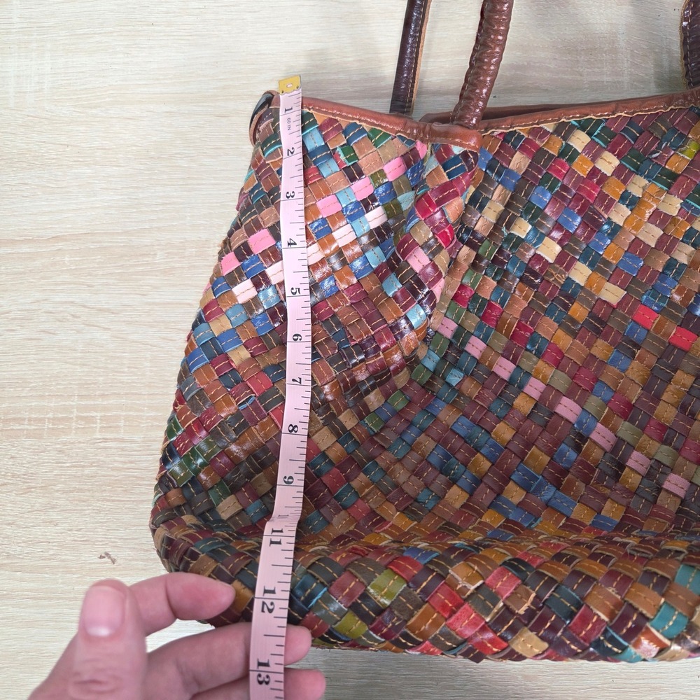 AmeriLeather Multicolor Woven Leather Tote Bag Patchwork Shoulder Purse Boho Art - Picture 10 of 16